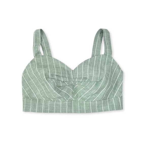 Vero Moda vmserena Strap Bra Top Bustier Smocked Green Stripe Crop Prep Tailored - Picture 3 of 11